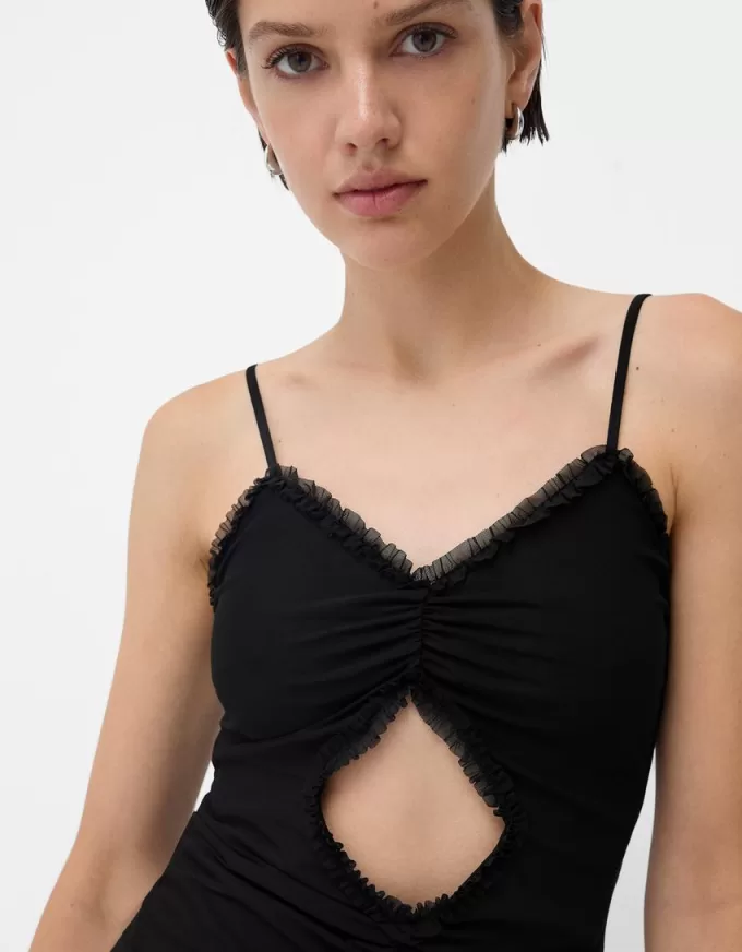 Vestido de tirantes de tul con volantes Black