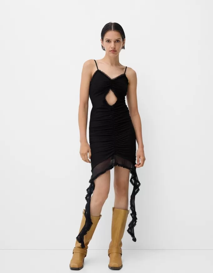 Vestido de tirantes de tul con volantes Black