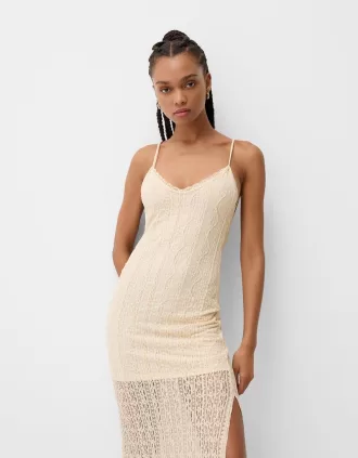 Vestido largo con encaje rubio Cream