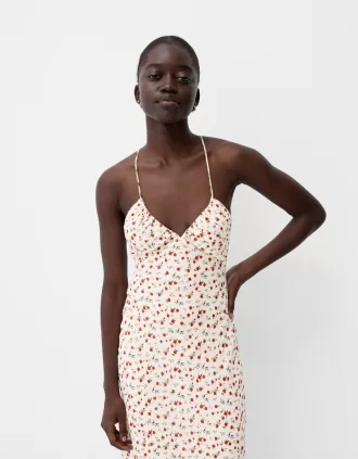 Vestido largo de crepé con tirantes Cream