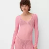 Vestido largo de encaje con espalda abierta Pink