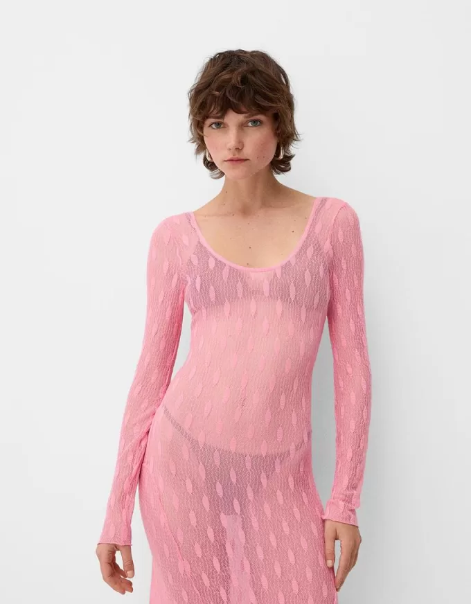 Vestido largo de encaje con espalda abierta Pink