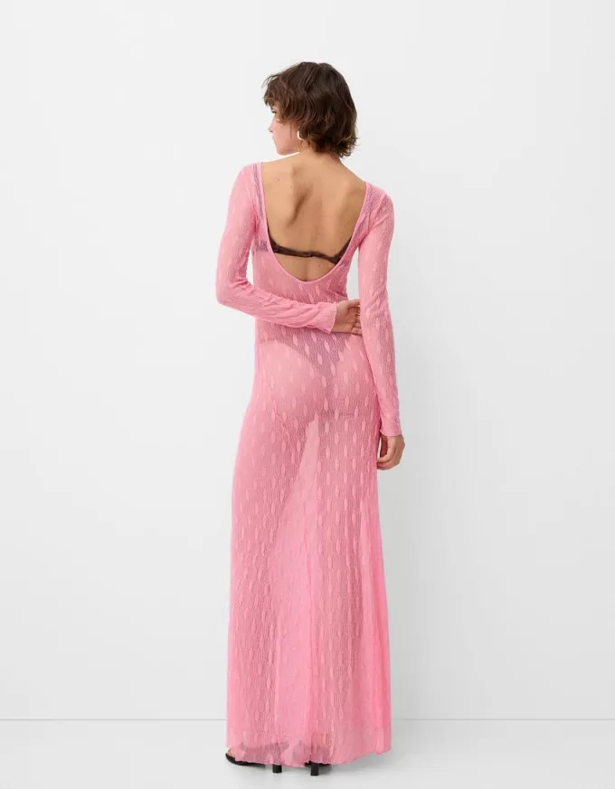 Vestido largo de encaje con espalda abierta Pink