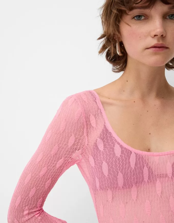 Vestido largo de encaje con espalda abierta Pink