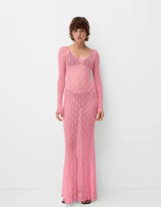 Vestido largo de encaje con espalda abierta Pink