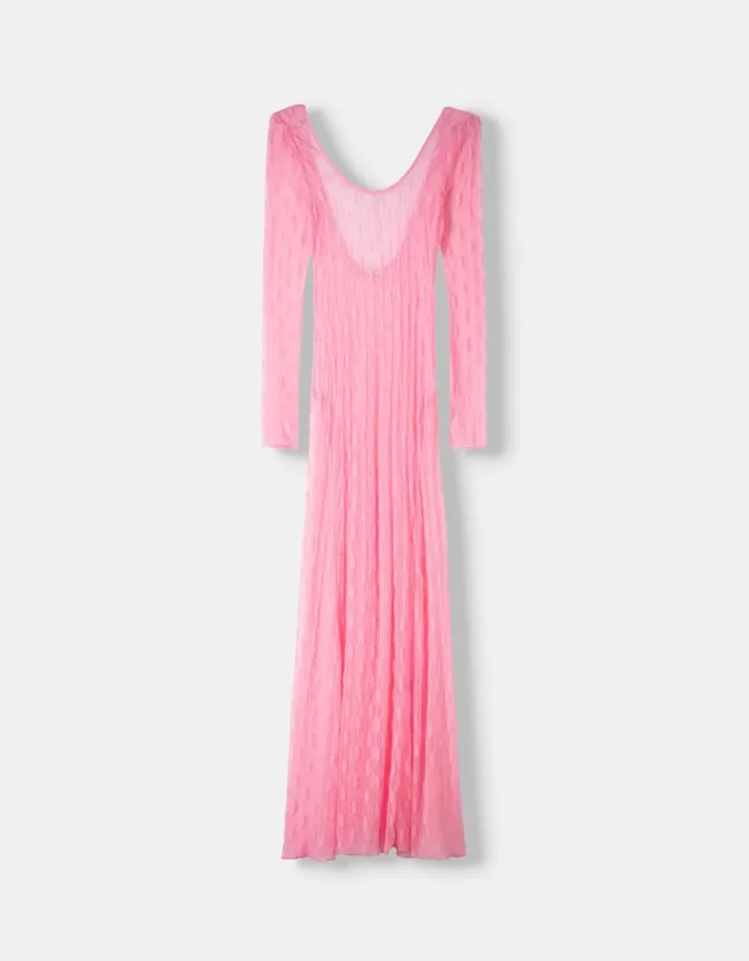 Vestido largo de encaje con espalda abierta Pink