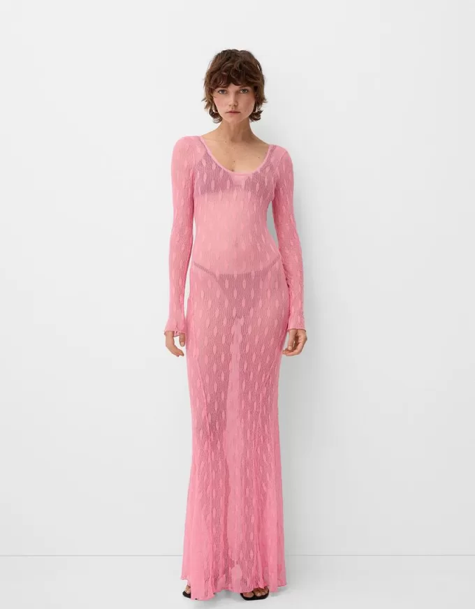 Vestido largo de encaje con espalda abierta Pink
