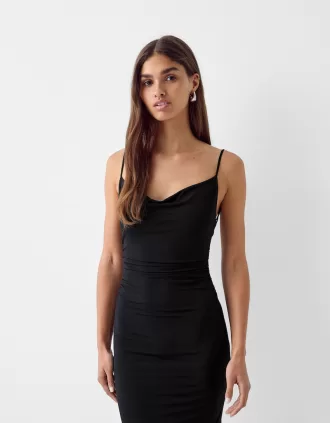 Vestido largo tirantes drapeado Black