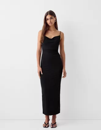 Vestido largo tirantes drapeado Black