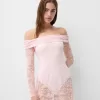 Vestido midi Disney Bambi con escote Bardot y encaje Pink