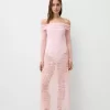 Vestido midi Disney Bambi con escote Bardot y encaje Pink
