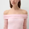 Vestido midi Disney Bambi con escote Bardot y encaje Pink