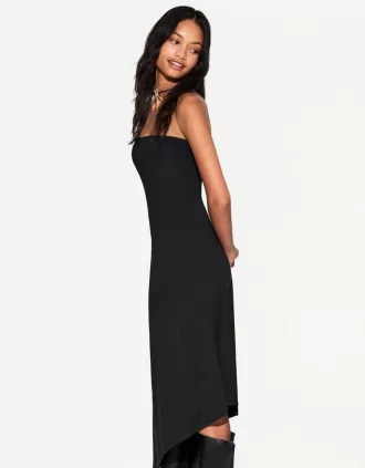 Vestido midi asimétrico con hombros descubiertos Black