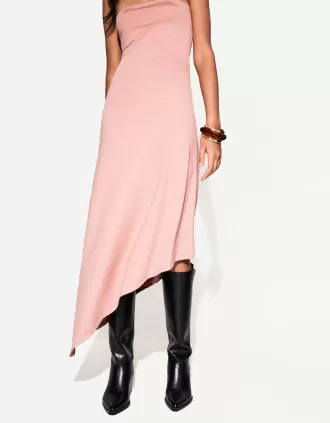 Vestido midi asimétrico con hombros descubiertos Pink