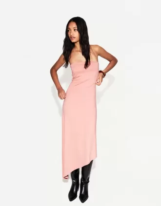 Vestido midi asimétrico con hombros descubiertos Pink