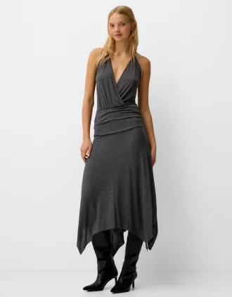 Vestido midi asimétrico con volantes Grey
