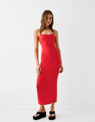 Vestido midi bengalina con tirantes Red