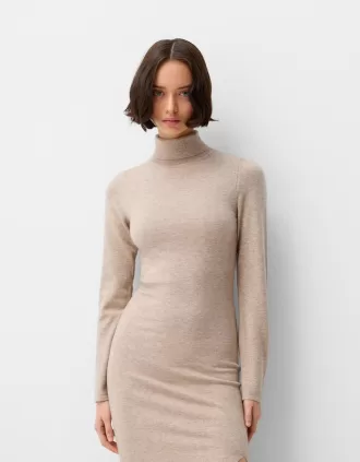 Vestido midi con cuello alto Sand