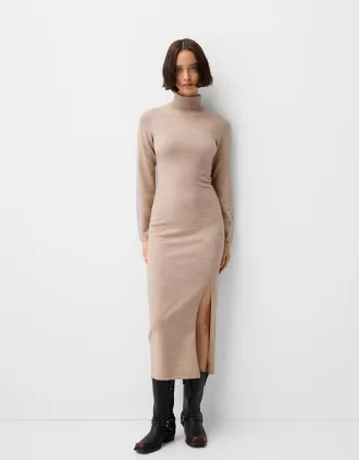Vestido midi con cuello alto Sand