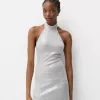 Vestido midi con cuello halter y lentejuelas Silver