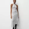 Vestido midi con cuello halter y lentejuelas Silver