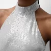 Vestido midi con cuello halter y lentejuelas Silver