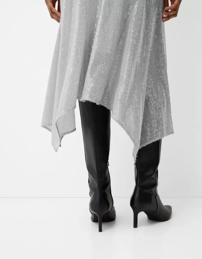 Vestido midi con cuello halter y lentejuelas Silver