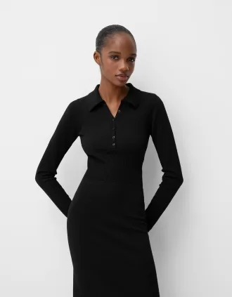 Vestido midi con cuello tipo polo Black