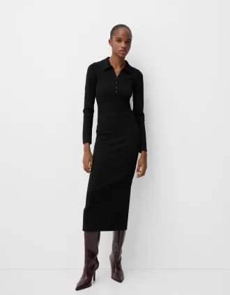Vestido midi con cuello tipo polo Black
