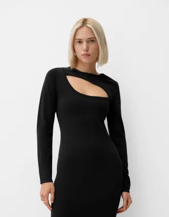 Vestido midi con detalle de abertura Black