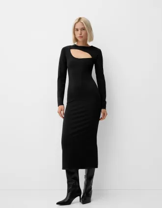 Vestido midi con detalle de abertura Black