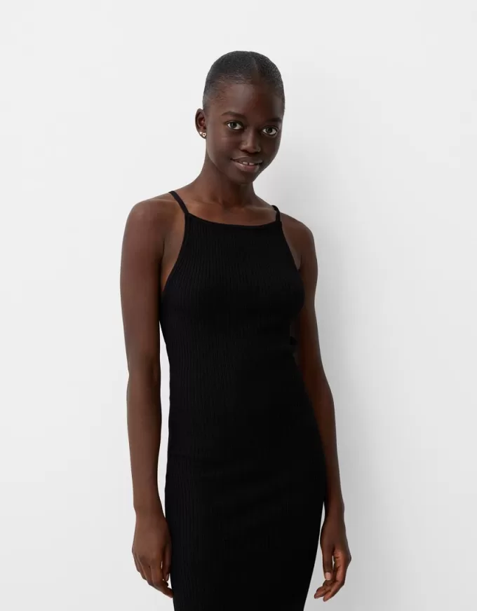 Vestido midi con espalda abierta Black
