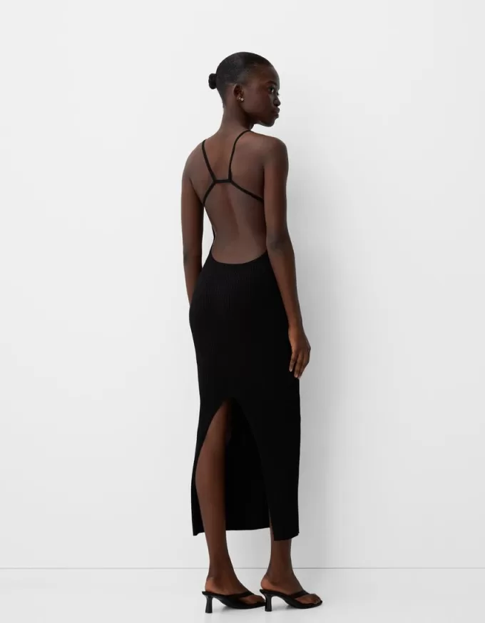 Vestido midi con espalda abierta Black