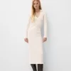 Vestido midi de canalé con cuello tipo polo Cream Vestido midi de canalé con cuello tipo polo Cream
