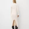 Vestido midi de canalé con cuello tipo polo Cream Vestido midi de canalé con cuello tipo polo Cream