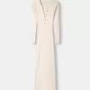 Vestido midi de canalé con cuello tipo polo Cream Vestido midi de canalé con cuello tipo polo Cream