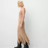 Vestido midi de crepé estampado con volantes Khaki Vestido midi de crepé estampado con volantes Khaki