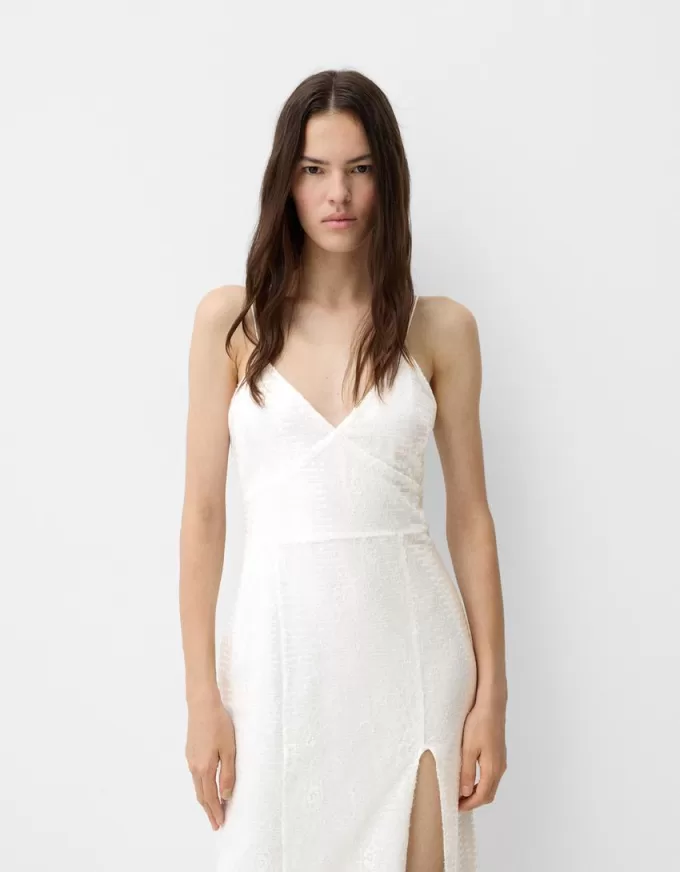 Vestido midi de encaje con lentejuelas White