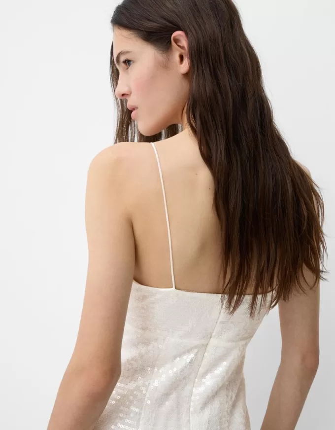 Vestido midi de encaje con lentejuelas White