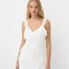Vestido midi de encaje con tirantes Off white