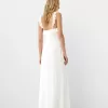 Vestido midi de encaje con tirantes Off white