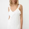 Vestido midi de encaje con tirantes Off white