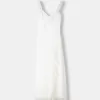 Vestido midi de encaje con tirantes Off white