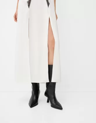 Vestido midi de encaje satinado Off white