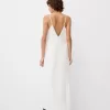 Vestido midi de encaje satinado Off white Vestido midi de encaje satinado Off white