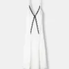 Vestido midi de encaje satinado Off white Vestido midi de encaje satinado Off white
