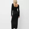 Vestido midi de manga larga Black