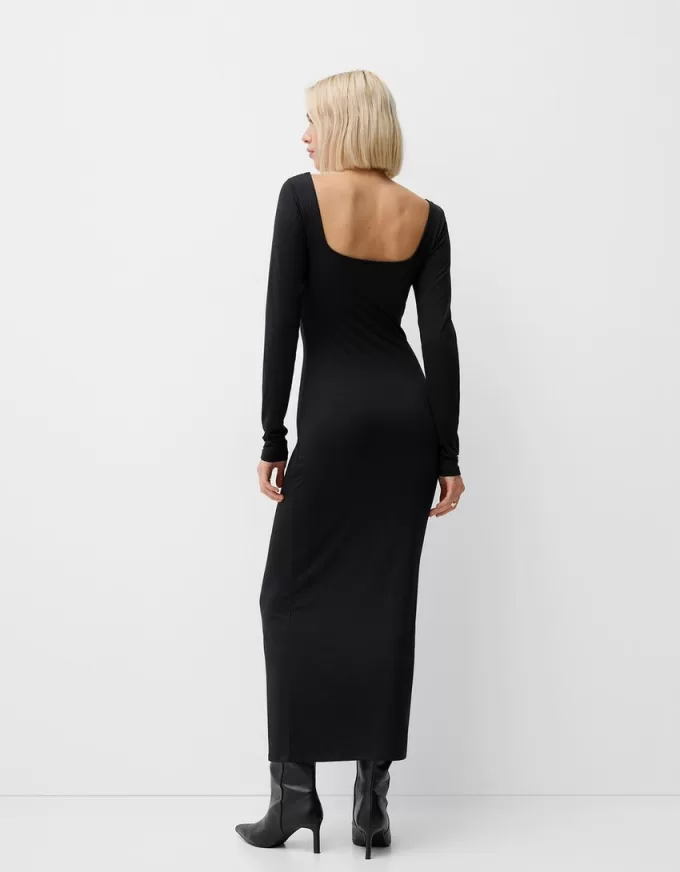 Vestido midi de manga larga Black