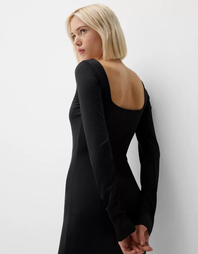 Vestido midi de manga larga Black