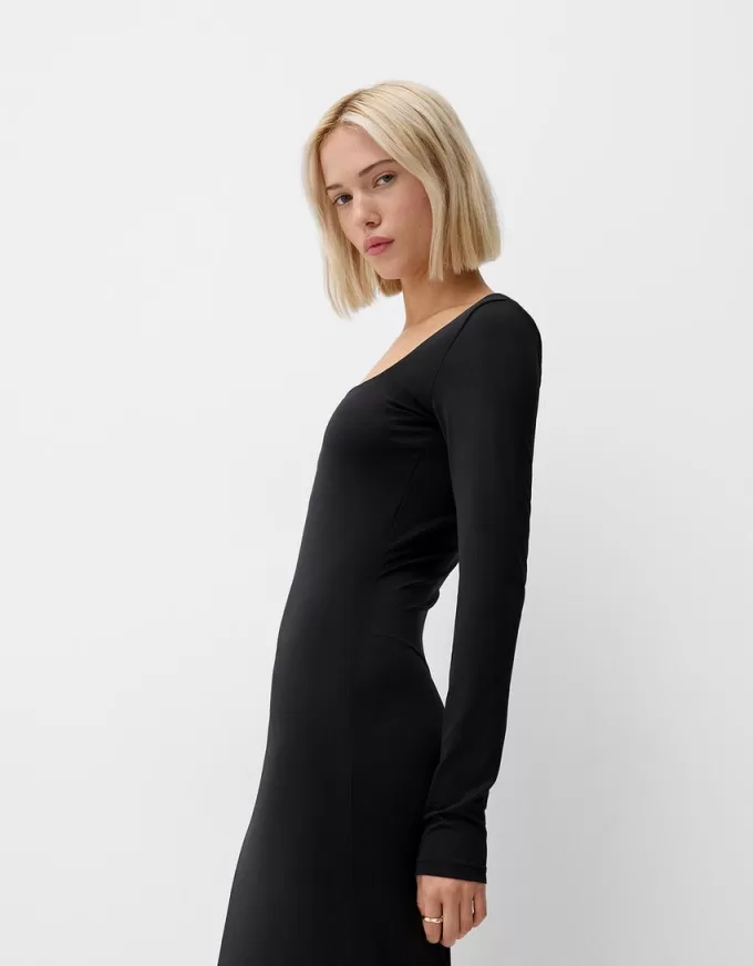 Vestido midi de manga larga Black
